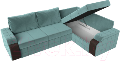 Диван угловой Лига Диванов Николь правый / 102971 (велюр бирюзовый/экокожа коричневый)