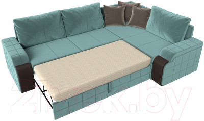 Диван угловой Лига Диванов Николь правый / 102971 (велюр бирюзовый/экокожа коричневый)