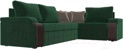 Диван угловой Лига Диванов Николь правый / 102973 (велюр зеленый/экокожа коричневый)
