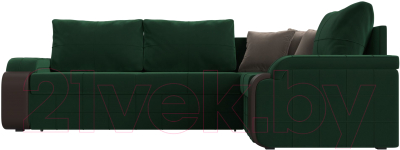 Диван угловой Лига Диванов Николь правый / 102973 (велюр зеленый/экокожа коричневый)