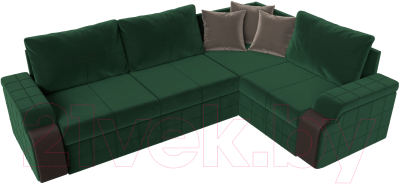 Диван угловой Лига Диванов Николь правый / 102973 (велюр зеленый/экокожа коричневый)