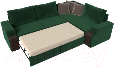 Диван угловой Лига Диванов Николь правый / 102973 (велюр зеленый/экокожа коричневый)