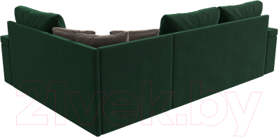 Диван угловой Лига Диванов Николь правый / 102973 (велюр зеленый/экокожа коричневый)