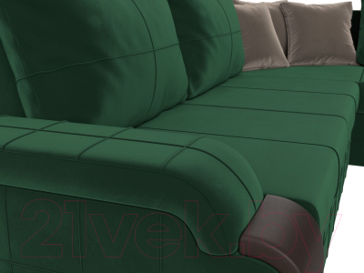 Диван угловой Лига Диванов Николь правый / 102973 (велюр зеленый/экокожа коричневый)