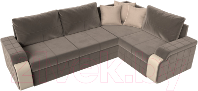Диван угловой Лига Диванов Николь правый / 102975 (велюр коричневый/экокожа бежевый)