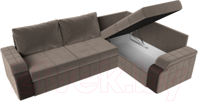 Диван угловой Лига Диванов Николь правый / 102975 (велюр коричневый/экокожа бежевый)