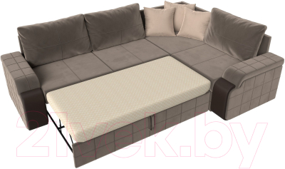 Диван угловой Лига Диванов Николь правый / 102975 (велюр коричневый/экокожа бежевый)