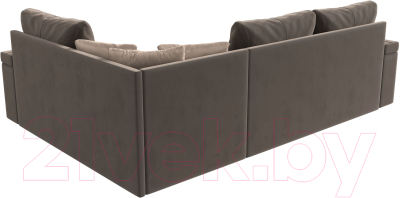 Диван угловой Лига Диванов Николь правый / 102975 (велюр коричневый/экокожа бежевый)