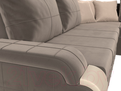 Диван угловой Лига Диванов Николь правый / 102975 (велюр коричневый/экокожа бежевый)