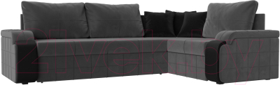 Диван угловой Лига Диванов Николь правый / 102976 (велюр серый/экокожа черный) - фото