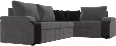 Диван угловой Лига Диванов Николь правый / 102976 (велюр серый/экокожа черный)