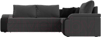 Диван угловой Лига Диванов Николь правый / 102976 (велюр серый/экокожа черный)