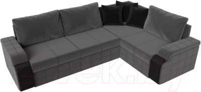 Диван угловой Лига Диванов Николь правый / 102976 (велюр серый/экокожа черный)