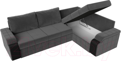 Диван угловой Лига Диванов Николь правый / 102976 (велюр серый/экокожа черный)