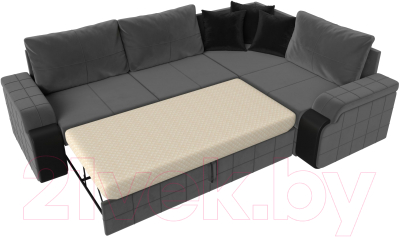 Диван угловой Лига Диванов Николь правый / 102976 (велюр серый/экокожа черный)