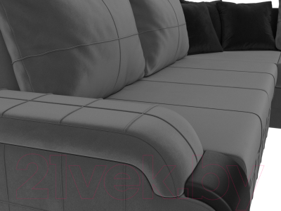 Диван угловой Лига Диванов Николь правый / 102976 (велюр серый/экокожа черный)