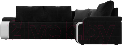 Диван угловой Лига Диванов Николь правый / 102977 (велюр черный/экокожа белый)