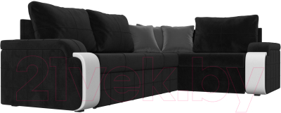 Диван угловой Лига Диванов Николь правый / 102977 (велюр черный/экокожа белый)
