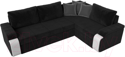 Диван угловой Лига Диванов Николь правый / 102977 (велюр черный/экокожа белый)