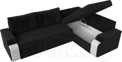 Диван угловой Лига Диванов Николь правый / 102977 (велюр черный/экокожа белый)