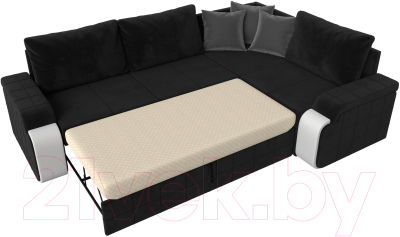 Диван угловой Лига Диванов Николь правый / 102977 (велюр черный/экокожа белый)