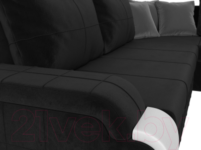 Диван угловой Лига Диванов Николь правый / 102977 (велюр черный/экокожа белый)