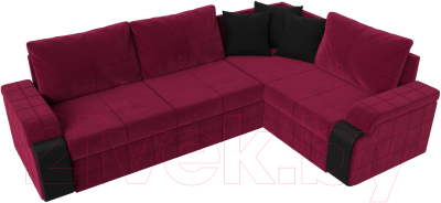 Диван угловой Лига Диванов Николь правый / 113273 (микровельвет бордовый/экокожа черный)