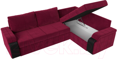 Диван угловой Лига Диванов Николь правый / 113273 (микровельвет бордовый/экокожа черный)