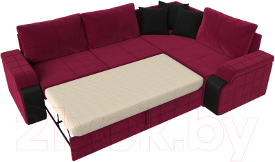 Диван угловой Лига Диванов Николь правый / 113273 (микровельвет бордовый/экокожа черный)