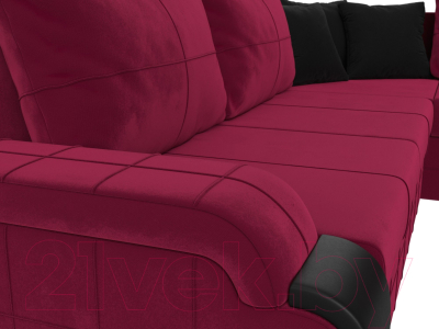 Диван угловой Лига Диванов Николь правый / 113273 (микровельвет бордовый/экокожа черный)