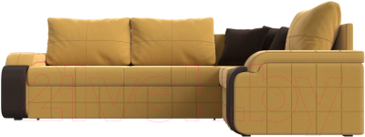 Диван угловой Лига Диванов Николь правый / 113274 (микровельвет желтый/экокожа коричневый)