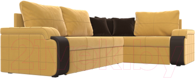 Диван угловой Лига Диванов Николь правый / 113274 (микровельвет желтый/экокожа коричневый)