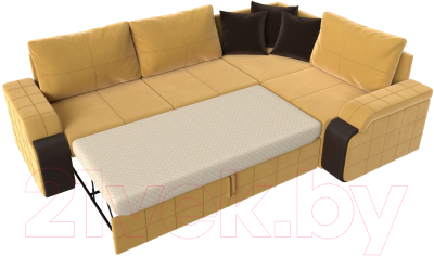 Диван угловой Лига Диванов Николь правый / 113274 (микровельвет желтый/экокожа коричневый)