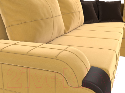 Диван угловой Лига Диванов Николь правый / 113274 (микровельвет желтый/экокожа коричневый)