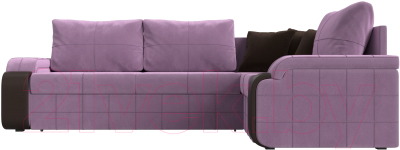 Диван угловой Лига Диванов Николь правый / 113276 (микровельвет сиреневый/экокожа коричневый)