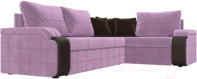 Диван угловой Лига Диванов Николь правый / 113276 (микровельвет сиреневый/экокожа коричневый)