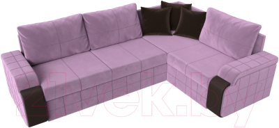 Диван угловой Лига Диванов Николь правый / 113276 (микровельвет сиреневый/экокожа коричневый)
