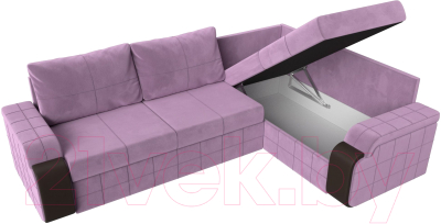 Диван угловой Лига Диванов Николь правый / 113276 (микровельвет сиреневый/экокожа коричневый)