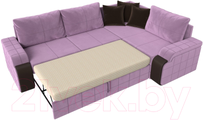 Диван угловой Лига Диванов Николь правый / 113276 (микровельвет сиреневый/экокожа коричневый)