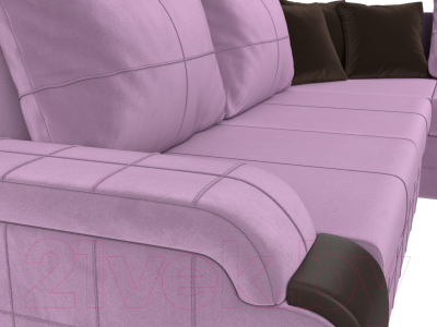 Диван угловой Лига Диванов Николь правый / 113276 (микровельвет сиреневый/экокожа коричневый)