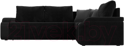 Диван угловой Лига Диванов Николь правый / 116738 (велюр черный/экокожа черный)