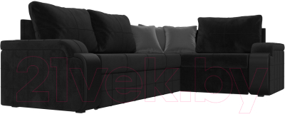 Диван угловой Лига Диванов Николь правый / 116738 (велюр черный/экокожа черный)