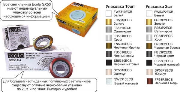 Точечный светильник Ecola GX53 SP53P2ECB