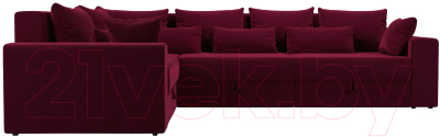 Диван угловой Лига Диванов Майами Long левый / 114888L (микровельвет бордовый)