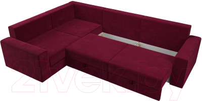 Диван угловой Лига Диванов Майами Long левый / 114888L (микровельвет бордовый)