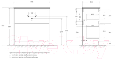 Тумба под умывальник BelBagno KRAFT39-800/390-2C-PIA-BO