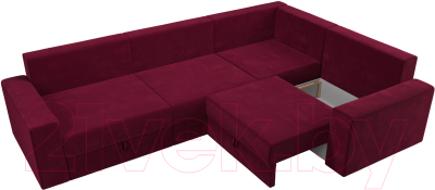 Диван угловой Лига Диванов Майами Long правый / 114888 (микровельвет бордовый)