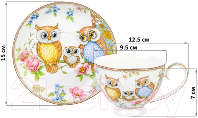 Чашка с блюдцем Elan Gallery Совушки / 420254