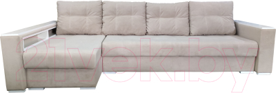 Диван угловой Bobrovmebel Влада 8.2дн(п) + левый накладки полка и пенал (микровелюр симпл 30 светло-серый) - фото