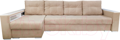 Диван угловой Bobrovmebel Влада 8.2дн(п) + левый накладки полка и пенал (микровелюр симпл 42 бежевый) - фото
